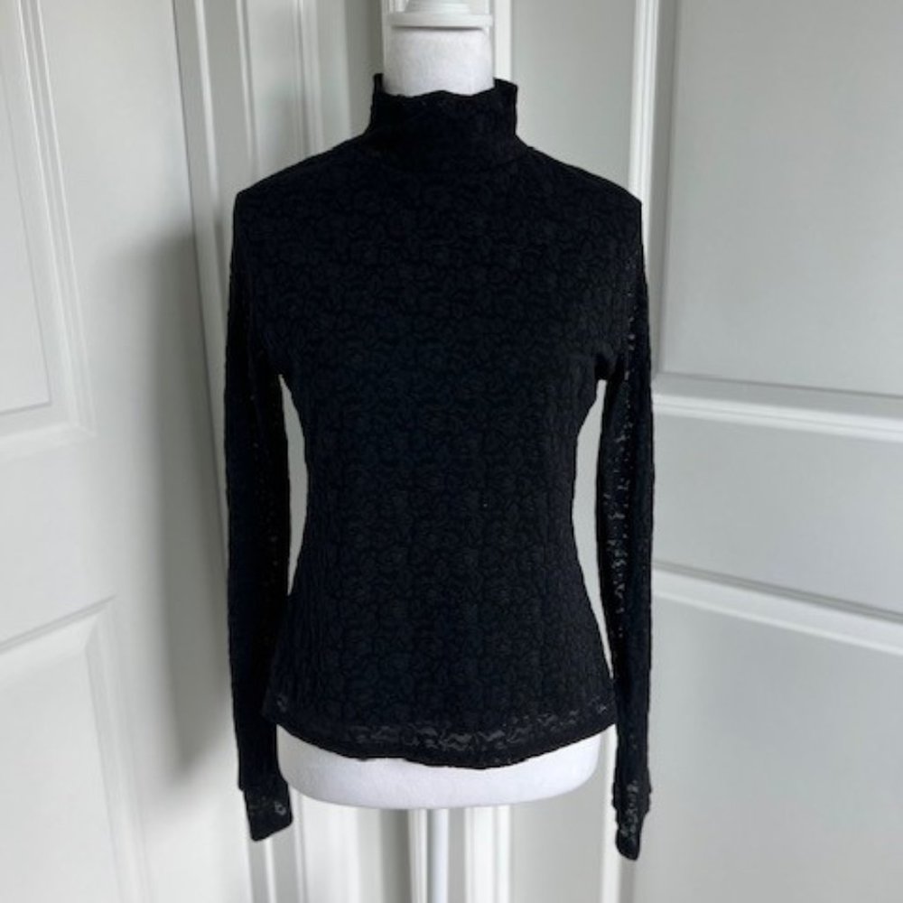 TRIBECA STUDIO LACE MOCK NECK IN BLACK - SIZE SMALL